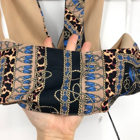 NWT Superdown Alondra Halter wrap crop top in tan blue leopard multicolor SP - Picture 11 of 15